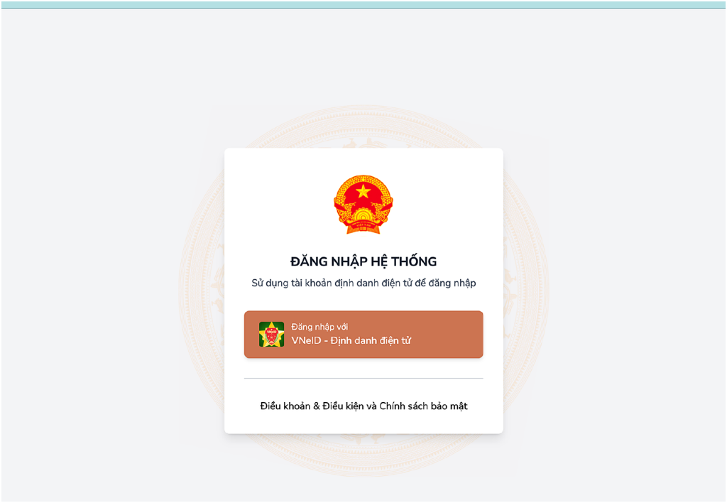 Chọn đăng nhập bằng VNeID trên Cổng Dịch vụ công Quốc gia.