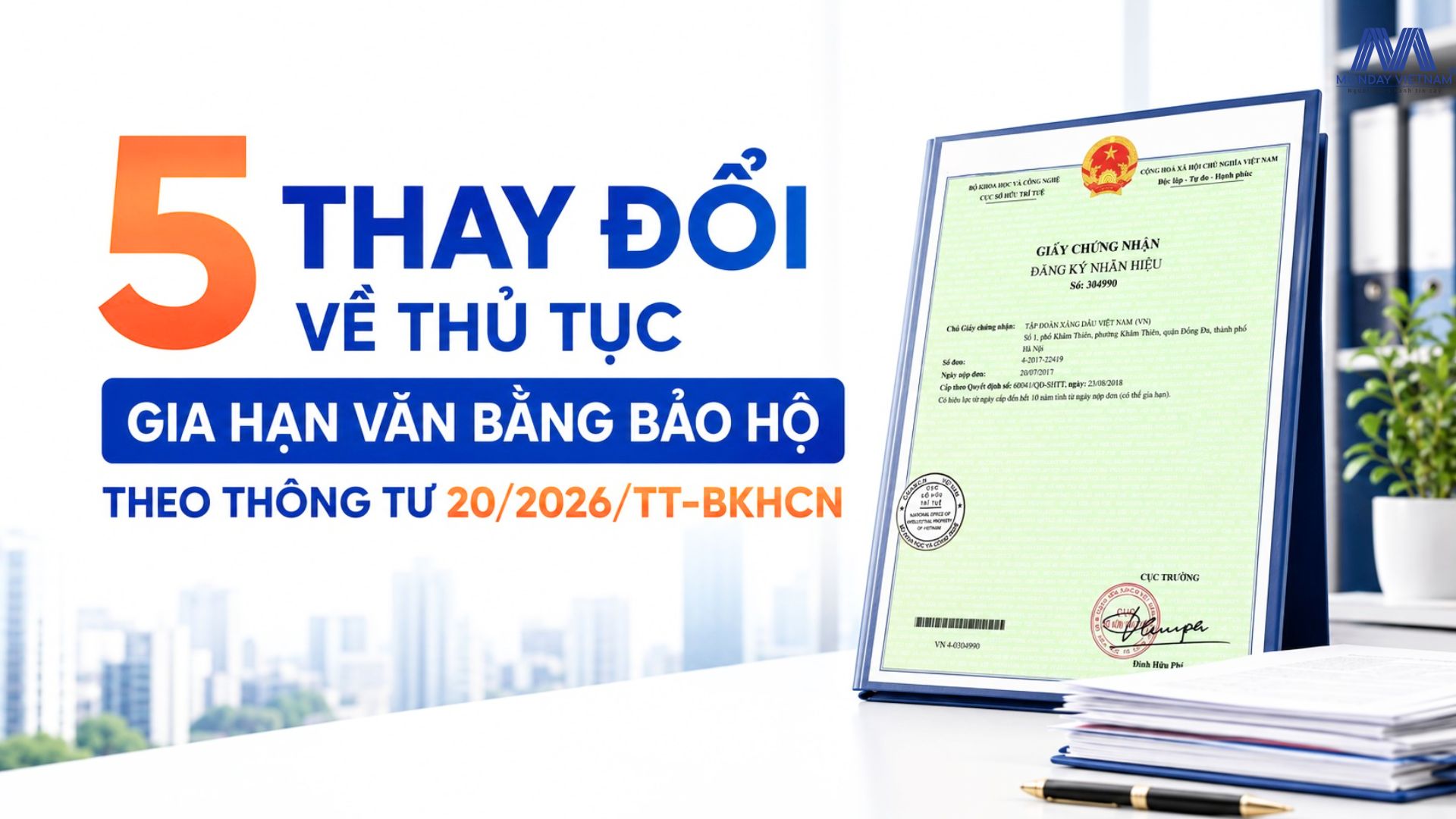 5 Thay Đổi Về Thủ Tục Gia Hạn Văn Bằng Bảo Hộ Theo Thông Tư 20/2026/TT-BKHCN